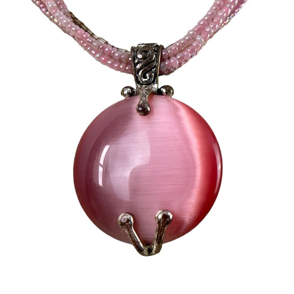 vintage pink cab pendant glass bead necklace